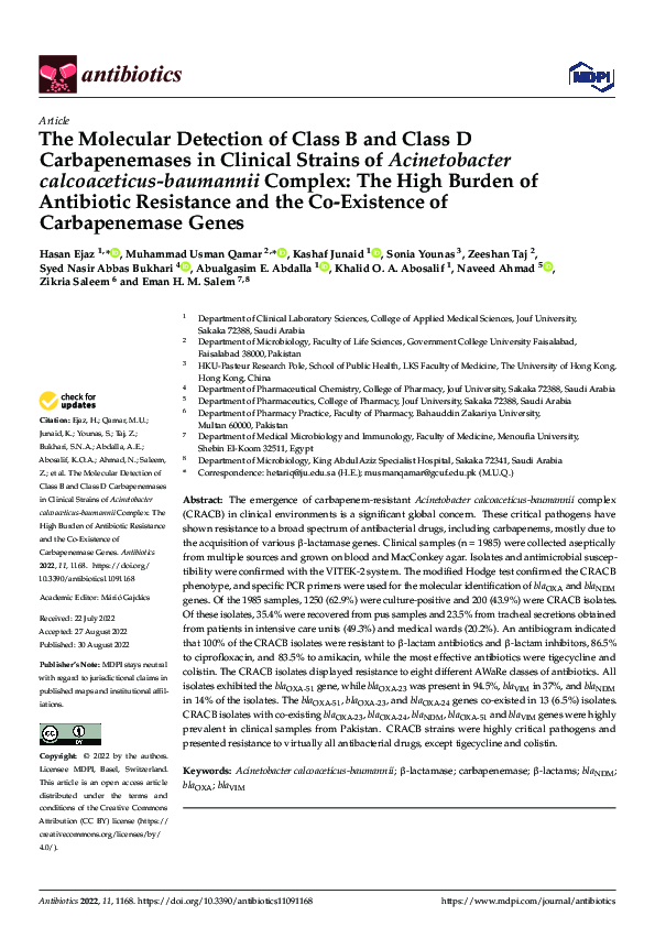 (PDF) The Molecular Detection of Class B and Class D Carbapenemases in ...