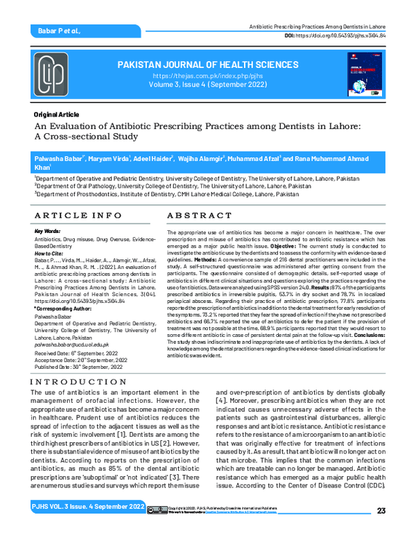 (PDF) An evaluation of antibiotic prescribing practices among dentists ...