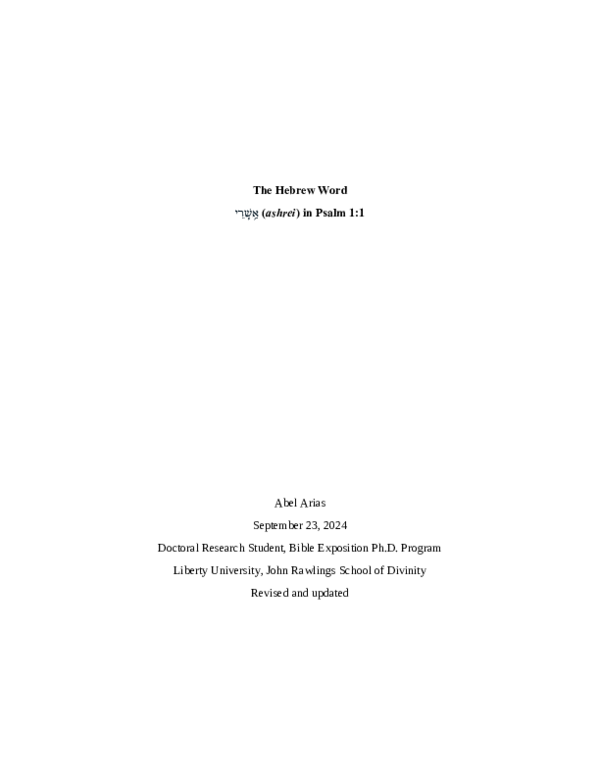 (PDF) The Hebrew Word אַ֥שְֽׁרֵי (ashrei) in Psalm 1:1