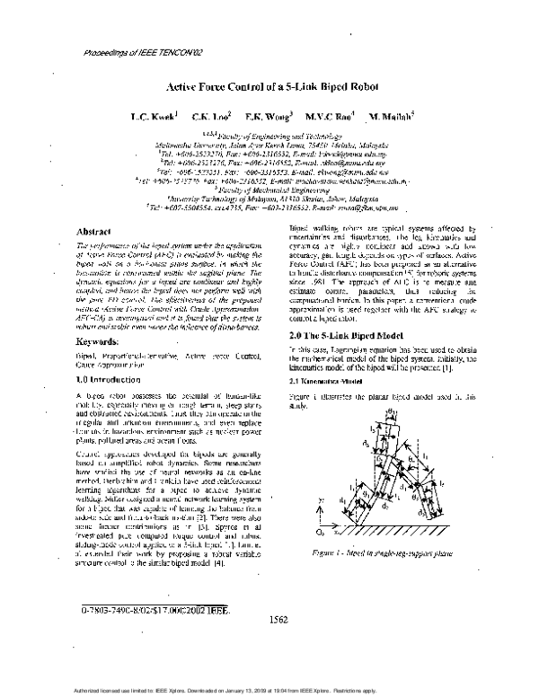 (PDF) Active force control of a 5-link biped robot