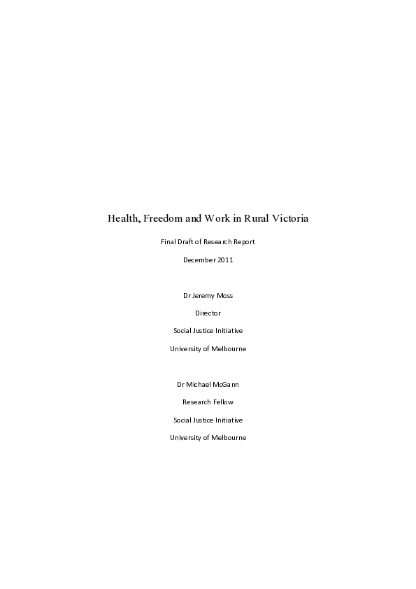 (PDF) Health, Freedom and Work in Rural Victoria