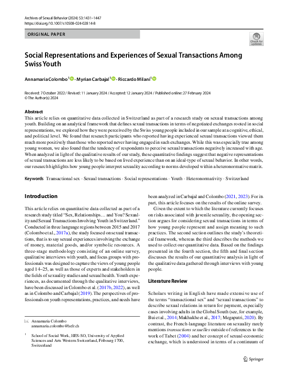 (PDF) Social Representations and Experiences of Sexual Transactions ...