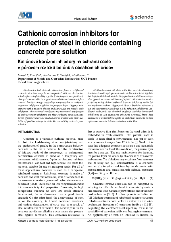 (PDF) Cathionic corrosion inhibitors for protection of steel in ...