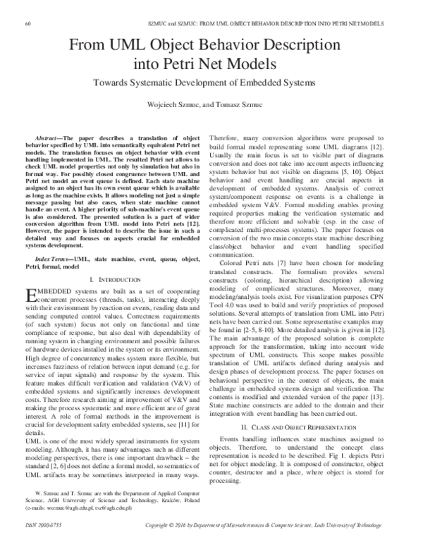 (PDF) From UML object behavior description into petri net models ...