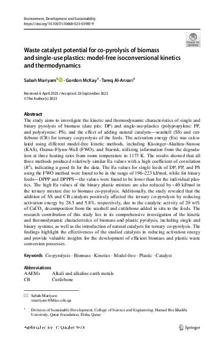 (PDF) Waste catalyst potential for co-pyrolysis of biomass and single ...