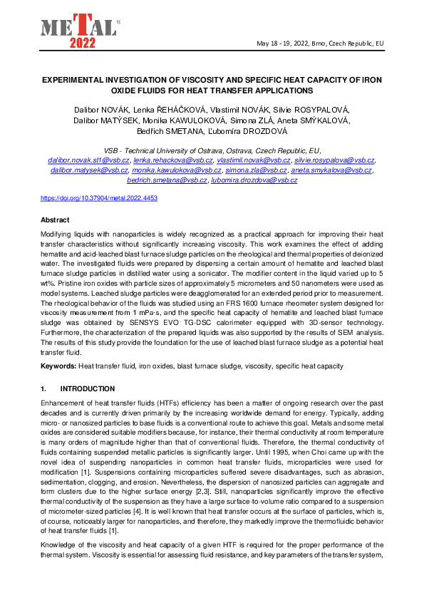 (PDF) EXPERIMENTAL INVESTIGATION OF VISCOSITY AND SPECIFIC HEAT ...