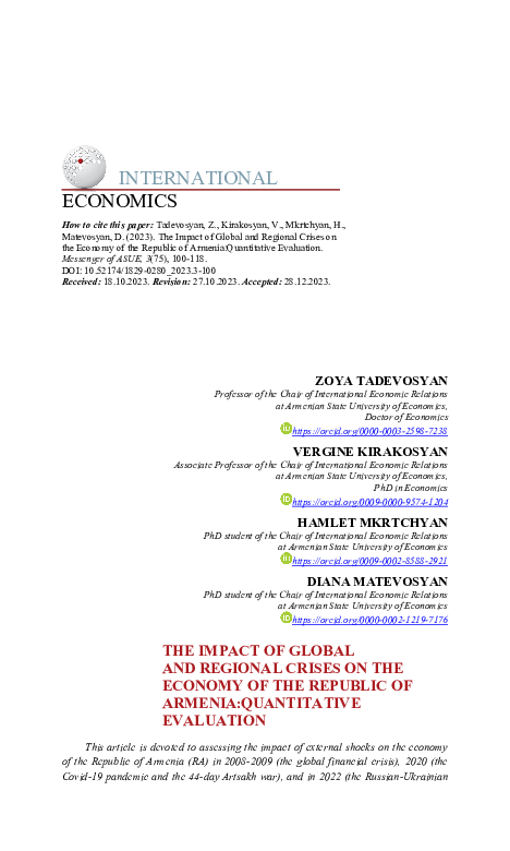 (PDF) The Impact of Global and Regional Crises on the Economy of the ...