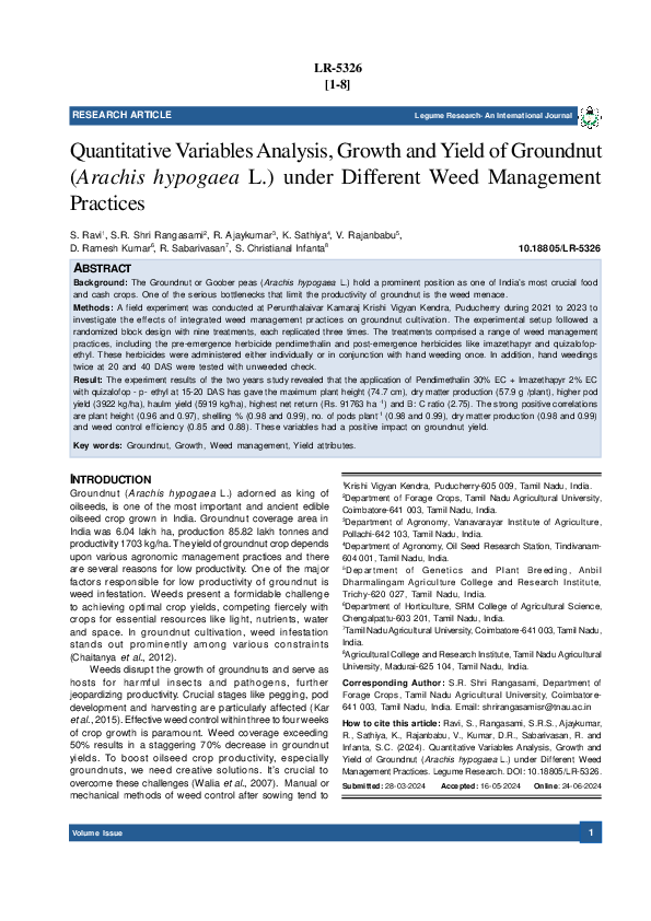 (PDF) Quantitative Variables Analysis, Growth and Yield of Groundnut ...