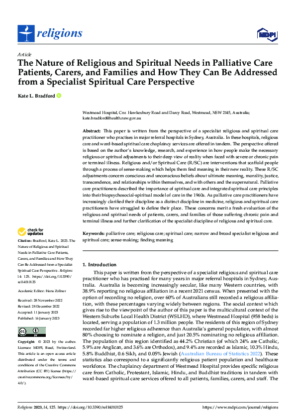 (PDF) The Nature of Religious and Spiritual Needs in Palliative Care ...