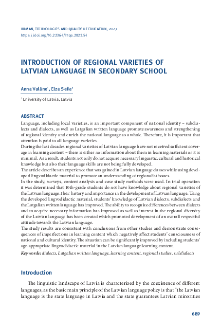 (PDF) Introduction of Regional Varieties of Latvian Language in ...