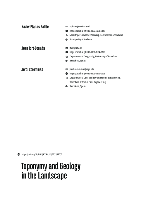 (PDF) Toponymy and Geology in the Landscape