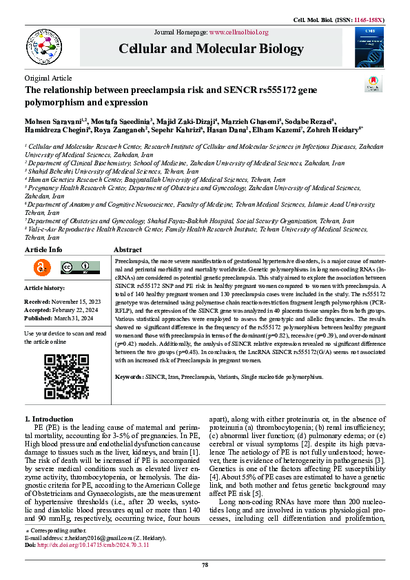 (PDF) The relationship between preeclampsia risk and SENCR rs555172 ...