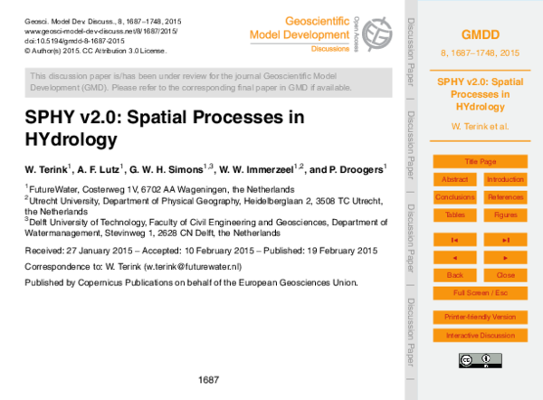 (PDF) SPHY v2.0: Spatial Processes in HYdrology