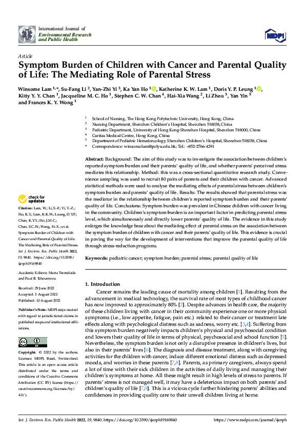 (PDF) Symptom Burden of Children with Cancer and Parental Quality of ...