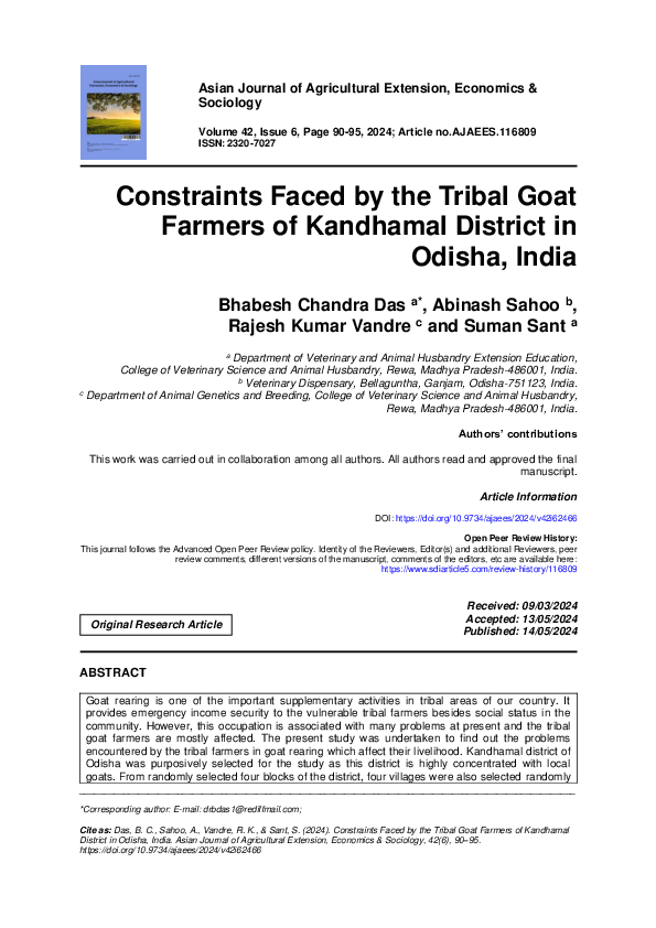 (PDF) Constraints Faced by the Tribal Goat Farmers of Kandhamal ...
