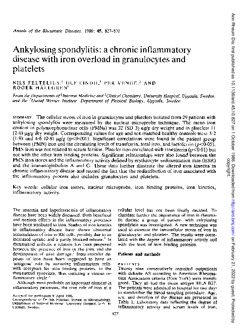 (PDF) Ankylosing spondylitis: a chronic inflammatory disease with iron ...