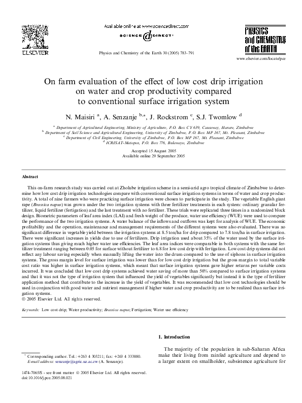 (PDF) On farm evaluation of the effect of low cost drip irrigation on ...