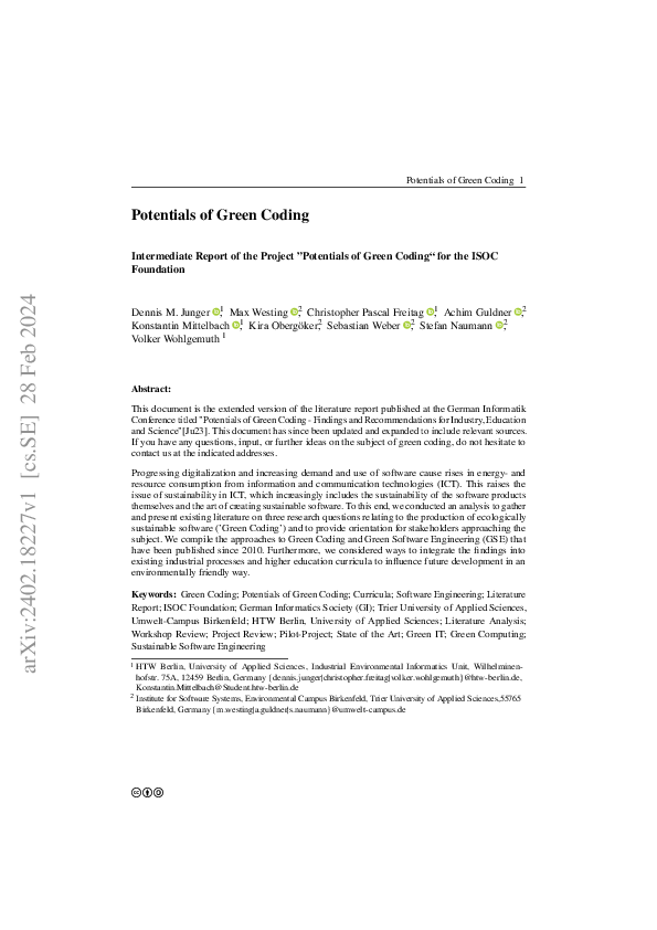 (PDF) Potentials of Green Coding -- Findings and Recommendations for ...