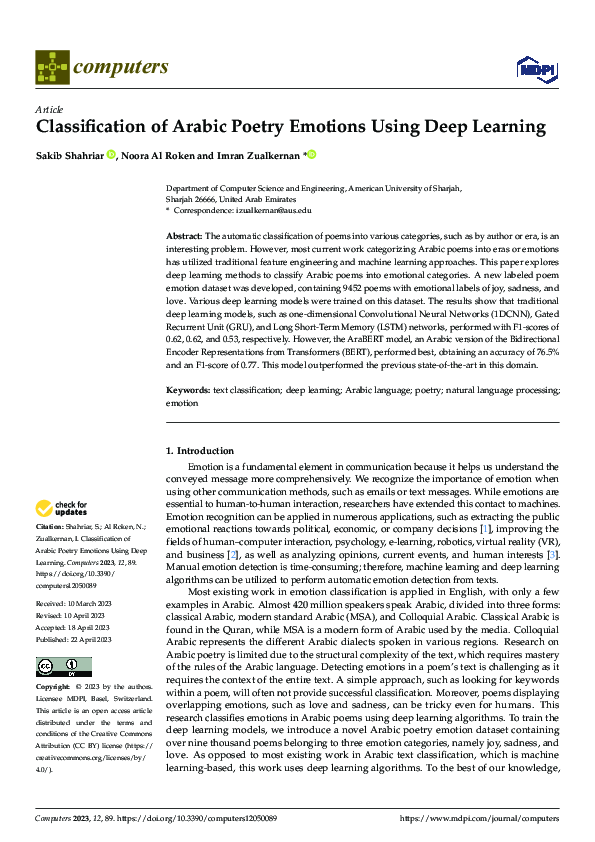 (PDF) Classification of Arabic Poetry Emotions Using Deep Learning