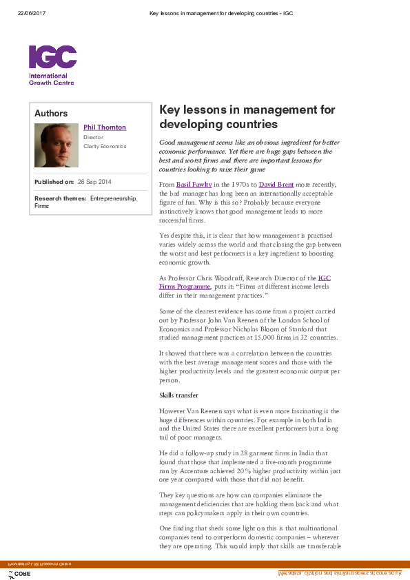 (PDF) Key lessons in management for developing countries