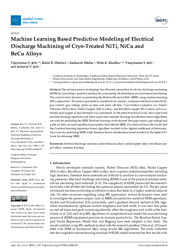 (PDF) Machine Learning Based Predictive Modeling of Machining Induced ...
