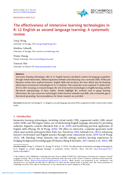 (PDF) The effectiveness of immersive learning technologies in K–12 ...