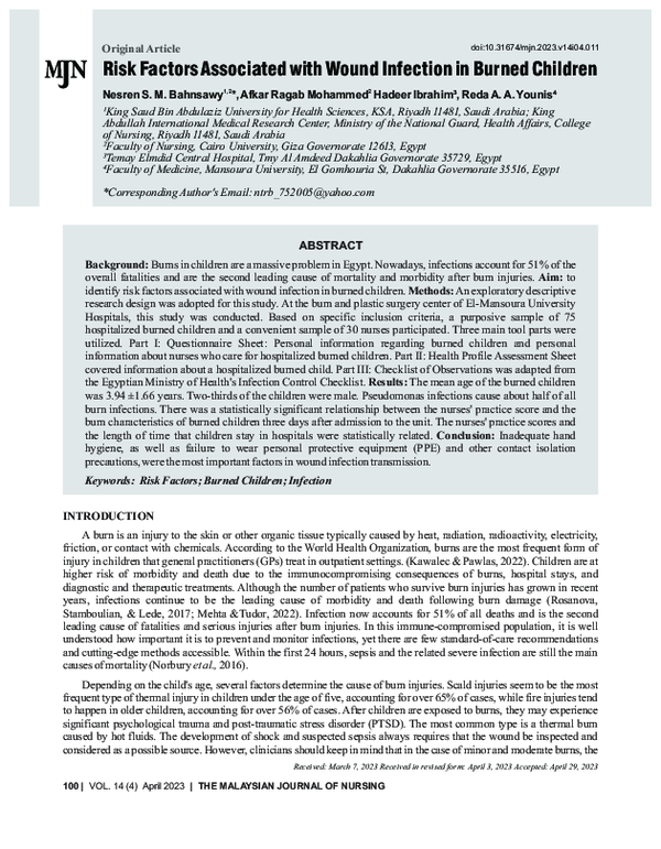 (PDF) Risk Factors Associated with Wound Infections in Burned Children