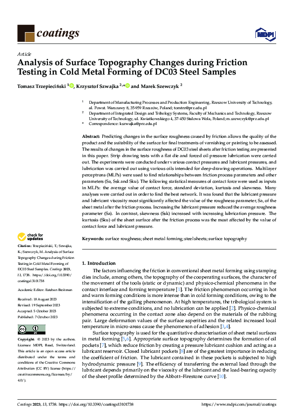 (PDF) Analysis of Surface Topography Changes during Friction Testing in ...