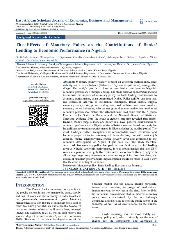 (PDF) The Effects of Monetary Policy on the Contributions of Banks ...