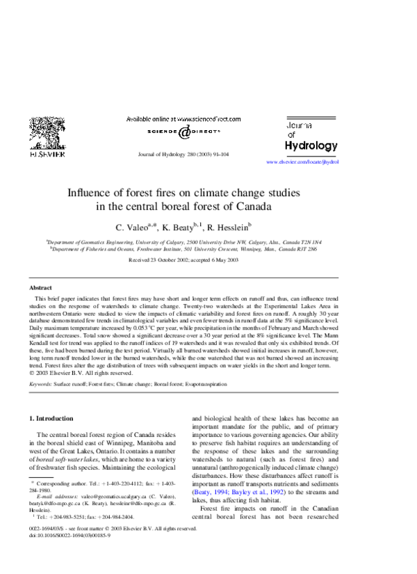 (PDF) Influence of forest fires on climate change studies in the ...