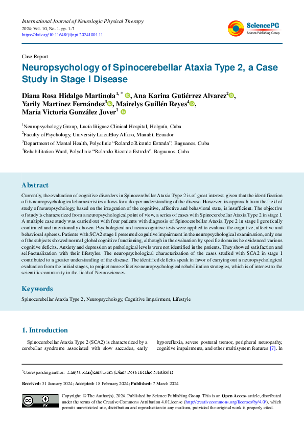 (PDF) Neuropsychology of Spinocerebellar Ataxia Type 2, a Case Study in ...