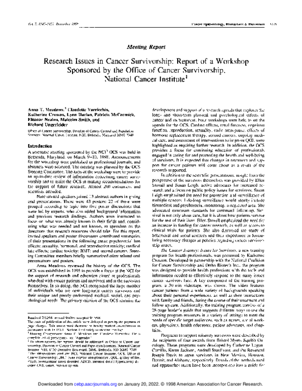 (PDF) Research issues in cancer survivorship: report of a workshop ...