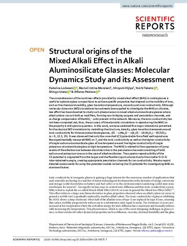 (PDF) Structural origins of the Mixed Alkali Effect in Alkali ...