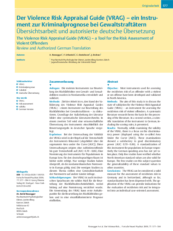 (PDF) Der Violence Risk Appraisal Guide (VRAG) - Ein Instrument zur ...