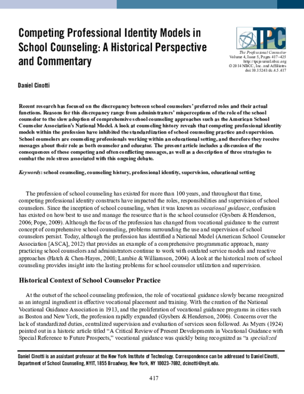 (PDF) Competing Professional Identity Models in School Counseling: A ...