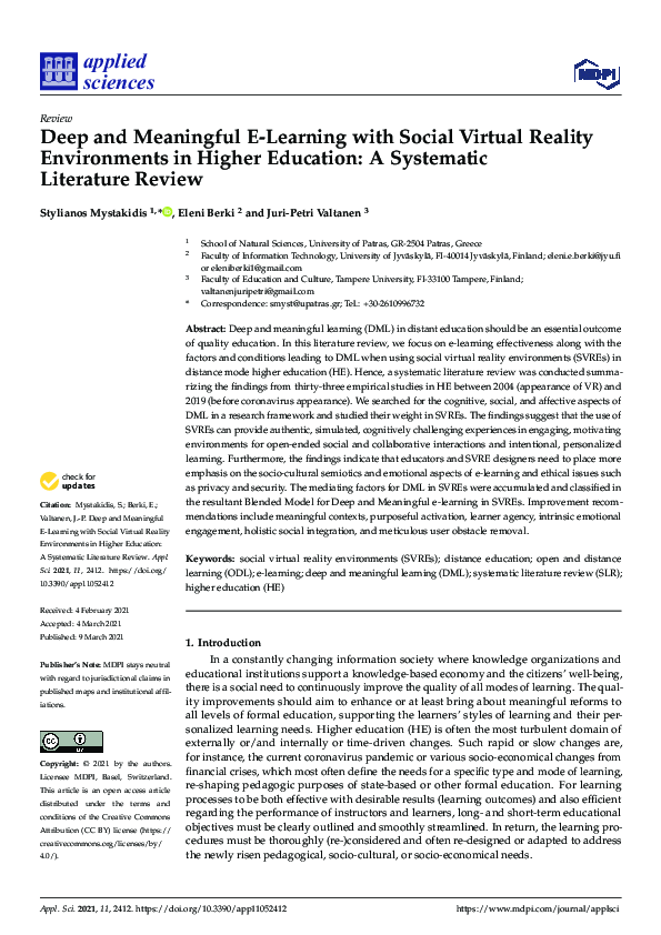 (PDF) Deep and Meaningful E-Learning with Social Virtual Reality ...