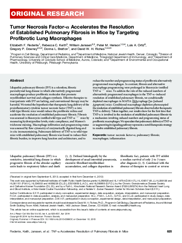 (PDF) Tumor Necrosis Factor-α Accelerates the Resolution of Established ...