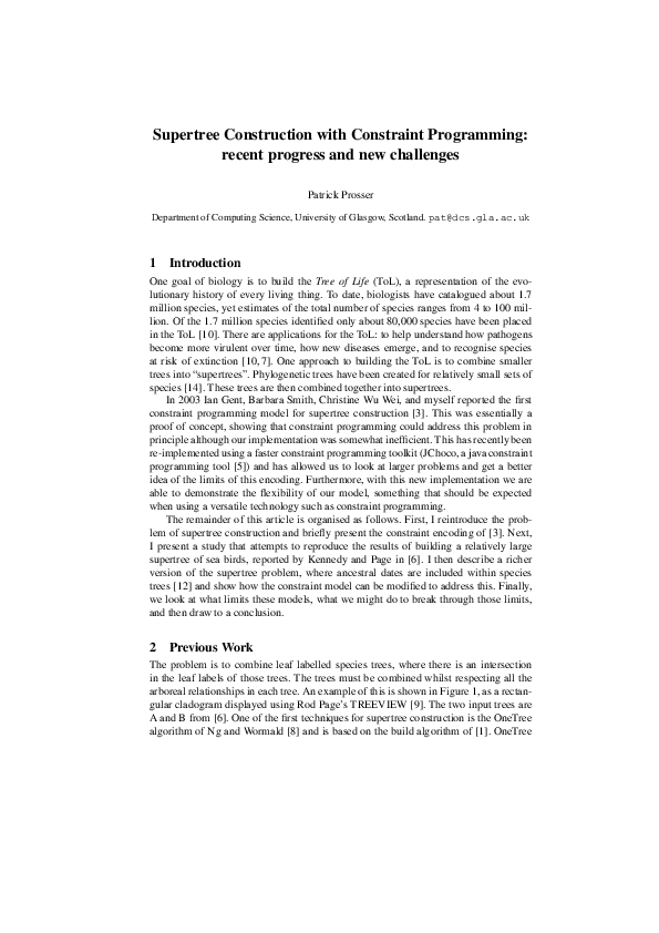 (PDF) Supertree Construction with Constraint Programming
