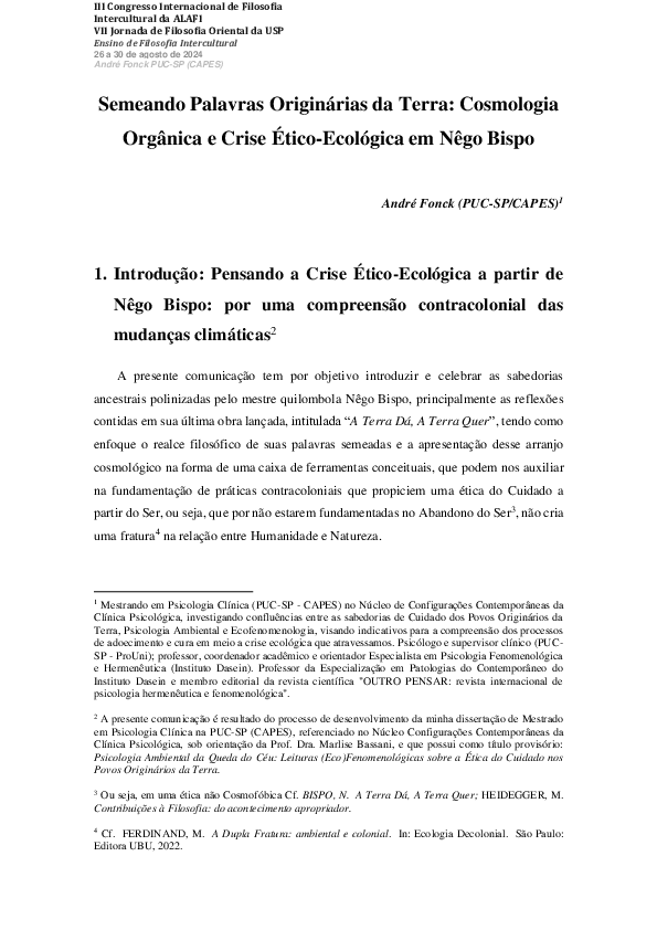(PDF) Semeando Palavras Originárias da Terra: Cosmologia Orgânica e ...