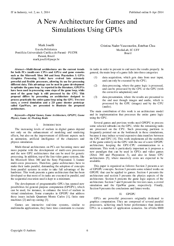 (PDF) A New Architecture for Games and Simulations Using GPUs
