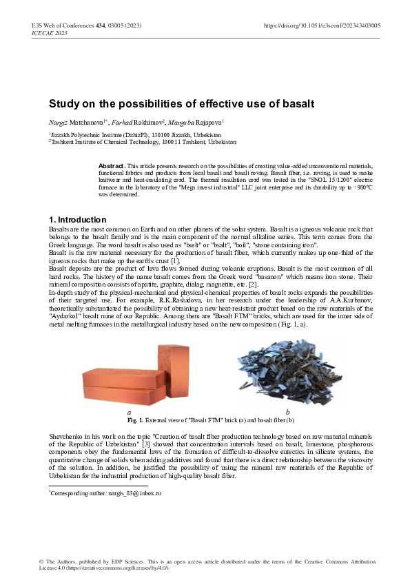 (PDF) Study on the possibilities of effective use of basalt