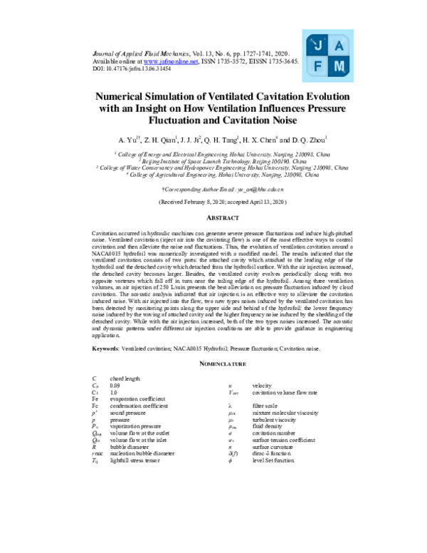 (PDF) Numerical Simulation of Ventilated Cavitation Evolution with an ...