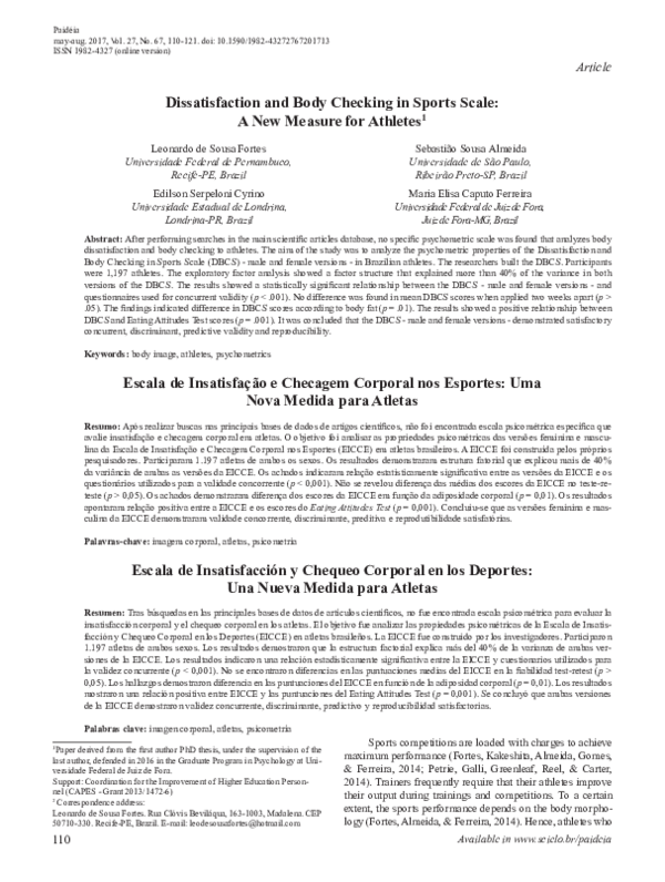 (PDF) Dissatisfaction and Body Checking in Sports Scale: A New Measure ...