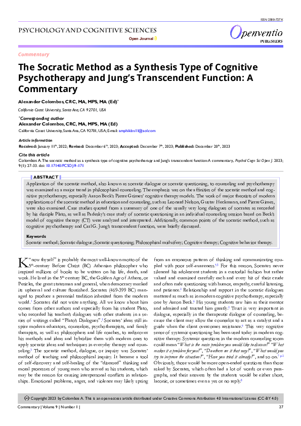 (PDF) The Socratic Method as a Synthesis Type of Cognitive ...