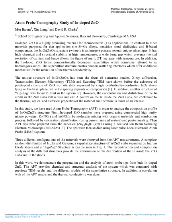 (PDF) Atom Probe Tomography Study of In-Doped ZnO | Allen Hunter ...