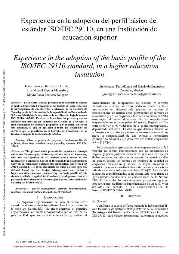 (PDF) Experience in the adoption of the basic profile of the ISO/IEC ...