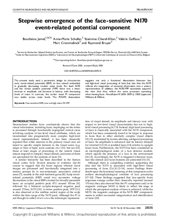 (PDF) Stepwise emergence of the face-sensitive N170 event-related ...