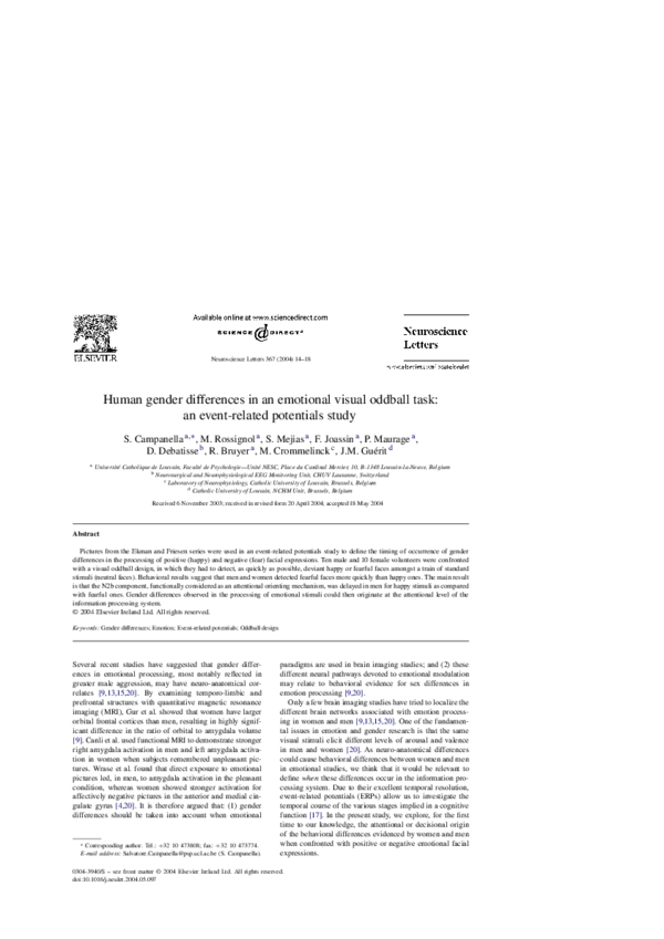 (PDF) Human gender differences in an emotional visual oddball task: an ...