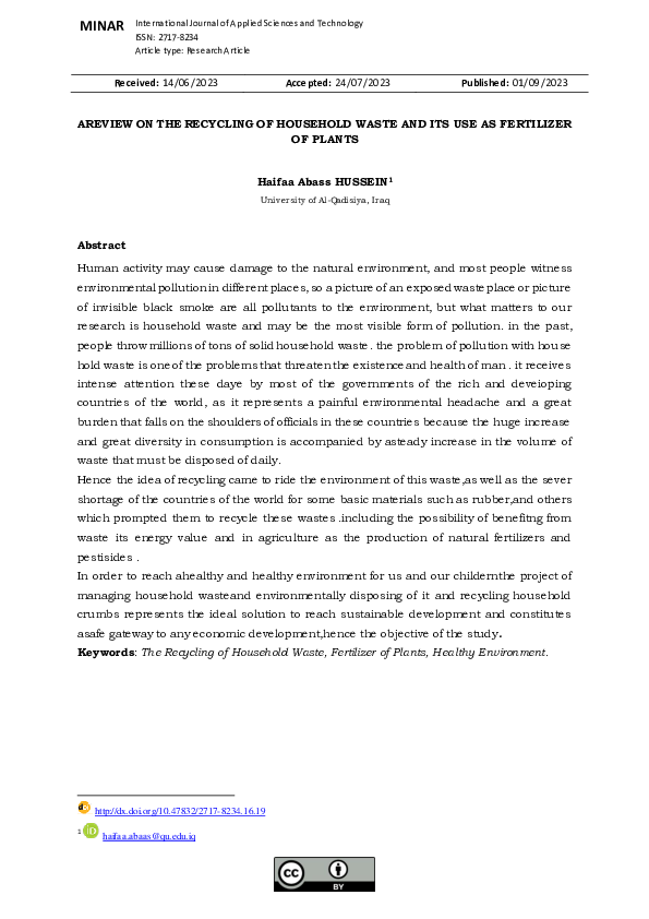 (PDF) AREVIEW ON THE RECYCLING OF HOUSEHOLD WASTE AND ITS USE AS ...