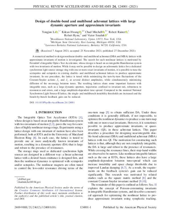 (PDF) Design of double-bend and multibend achromat lattices with large ...